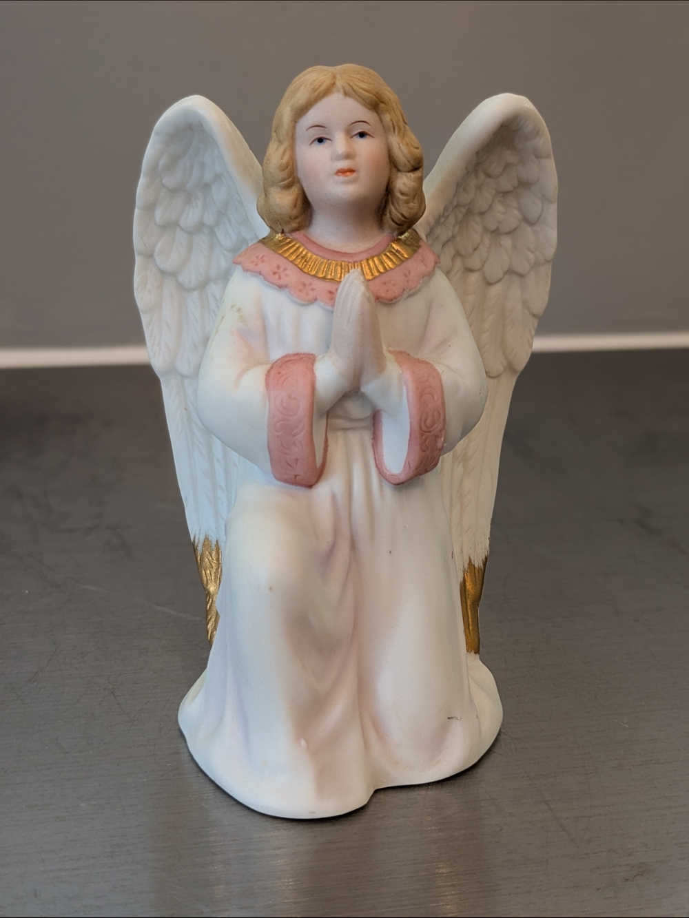 Homco White, Pink and Gold Praying Angel Figurine